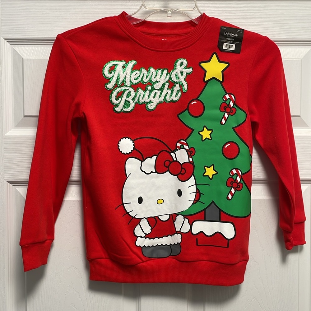 Hello Kitty Red Graphic Christmas Merry & Bright Tree Sweatshirt‎ Crewneck XS